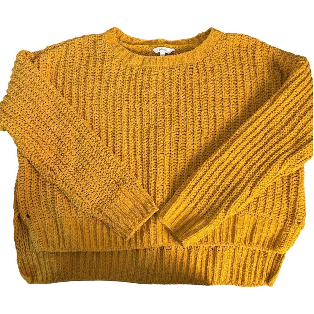 Candies Y2K Yellow Cropped Pullover Sweater Soft Knit Cozy Everyday Women’s L
